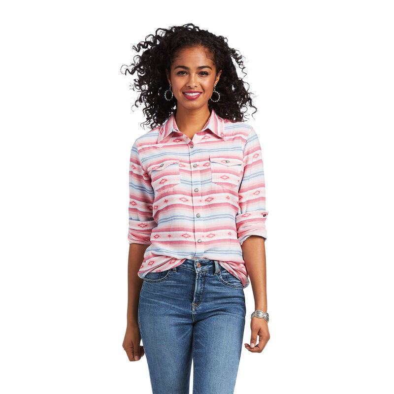 Ariat Hemden Damen - Real Watercolor Serape Rosa/Weiß ( VYPXK-5678 )